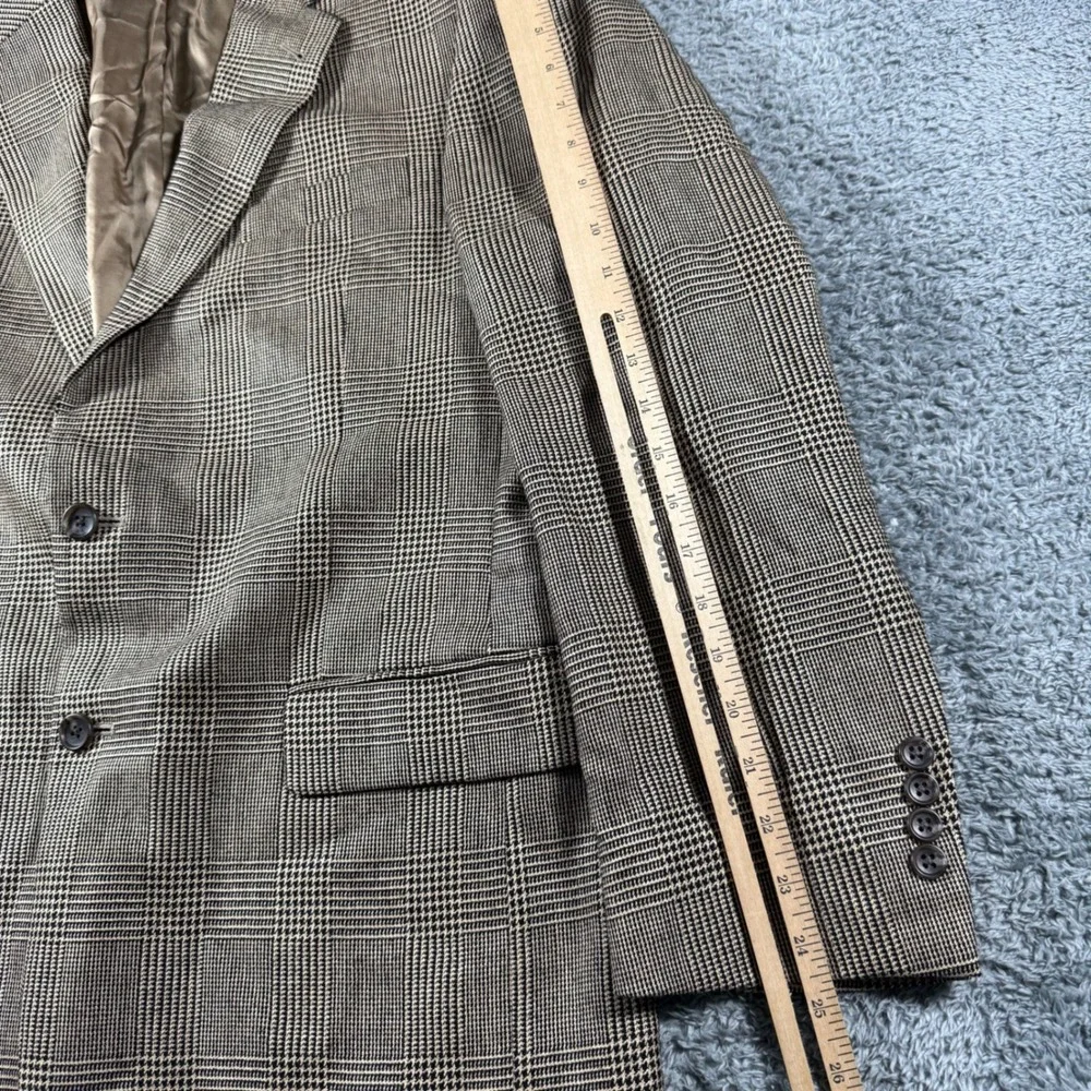 Jos. A. Bank Sport Coat Mens 42R Tan Silk Camel Hair Glen Plaid Blazer Jacket